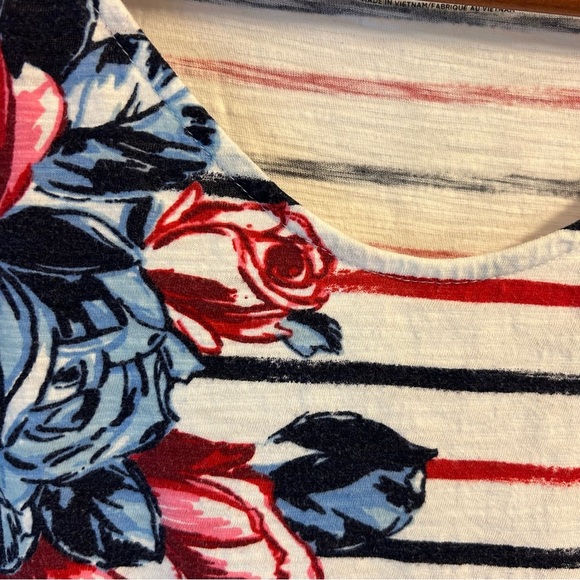 Talbots Women's Striped Floral Top - Red and Blue - Picture 2 of 4